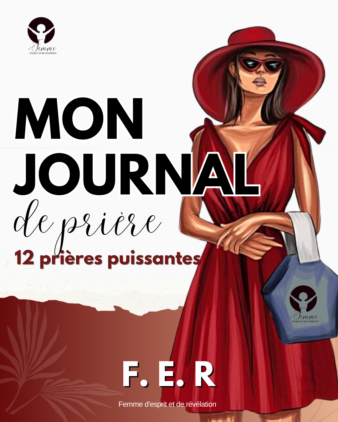 couverture en blanc et rouge. une femme habiller en rouge avec grand chapeau rouge et lunette rouge.