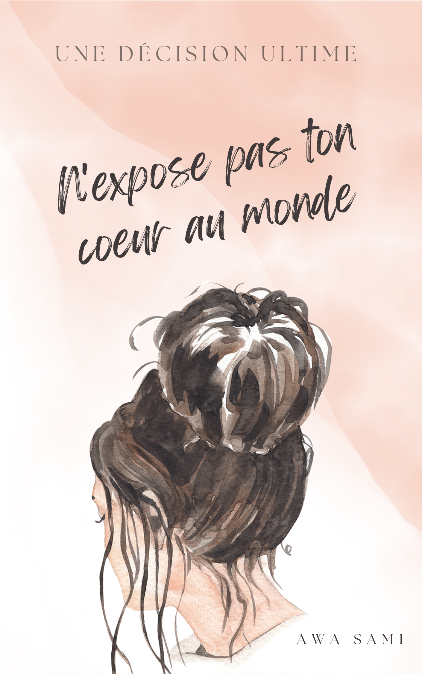 couverture rose saumon, chevelure femme de dos.